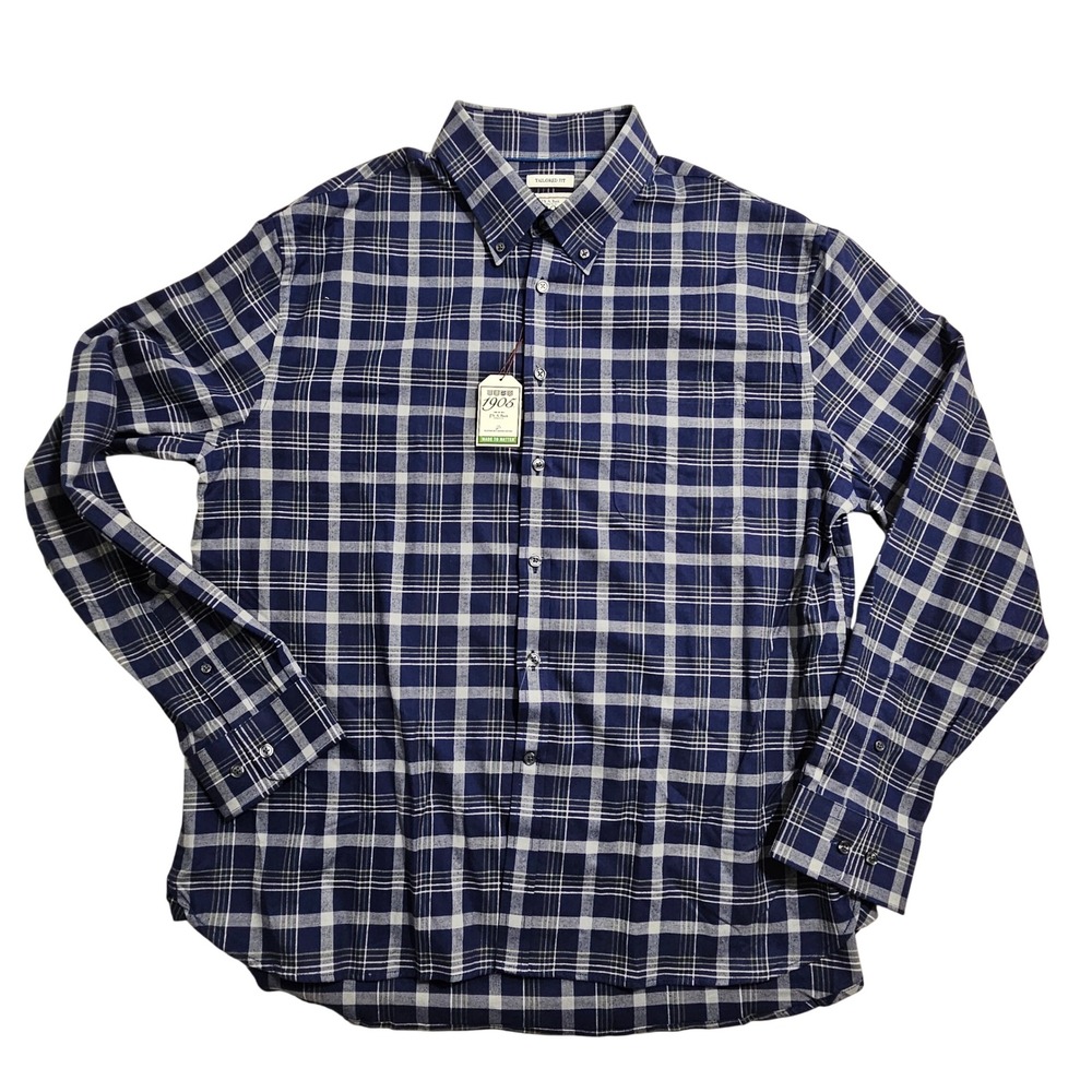 Jos. A. Bank Button Down Shirt Mens XXL Navy Plaid 1905‎ Tailored Fit J039857